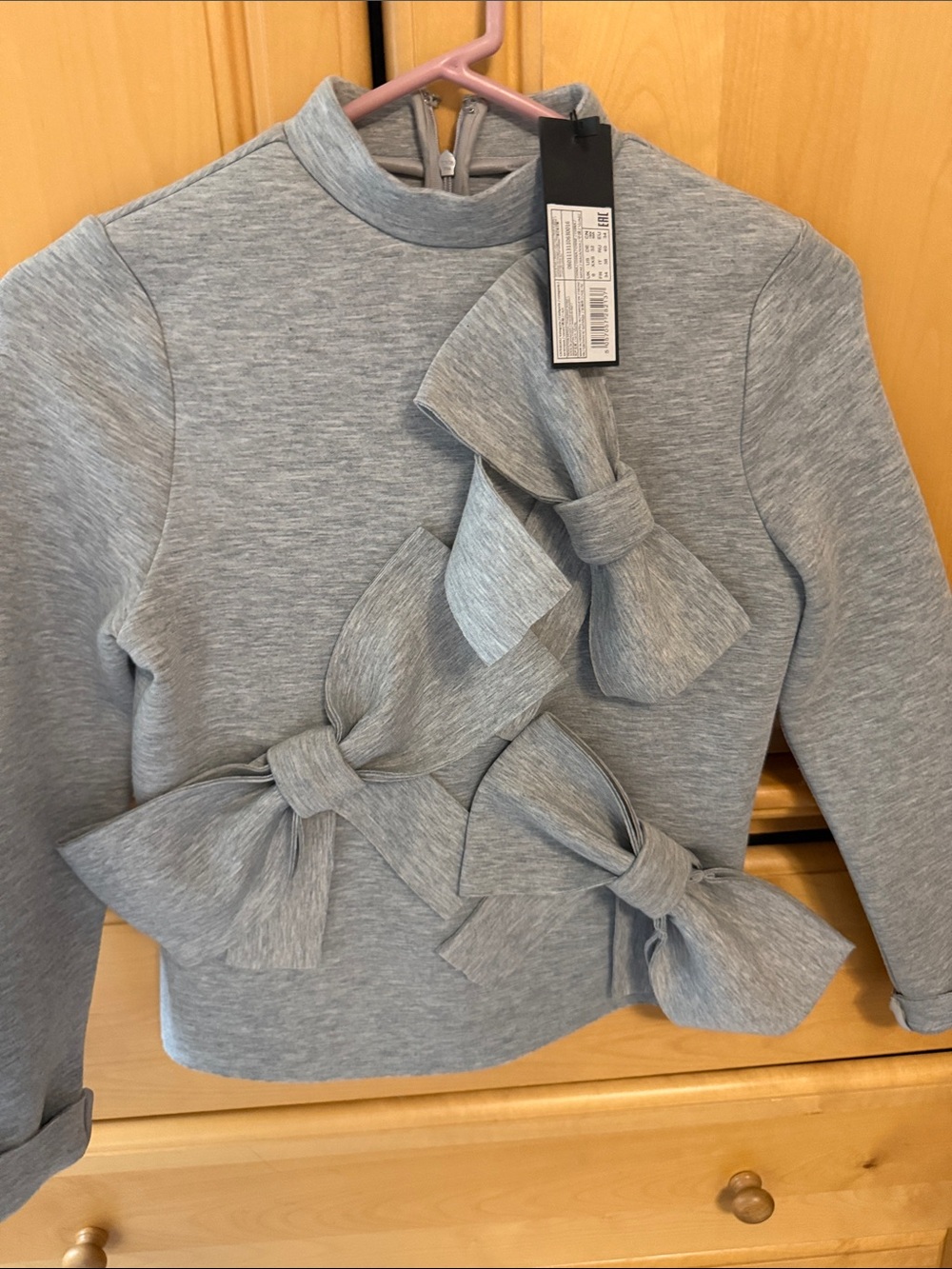 Lost ink Light Gray Bow-Detail Scuba top